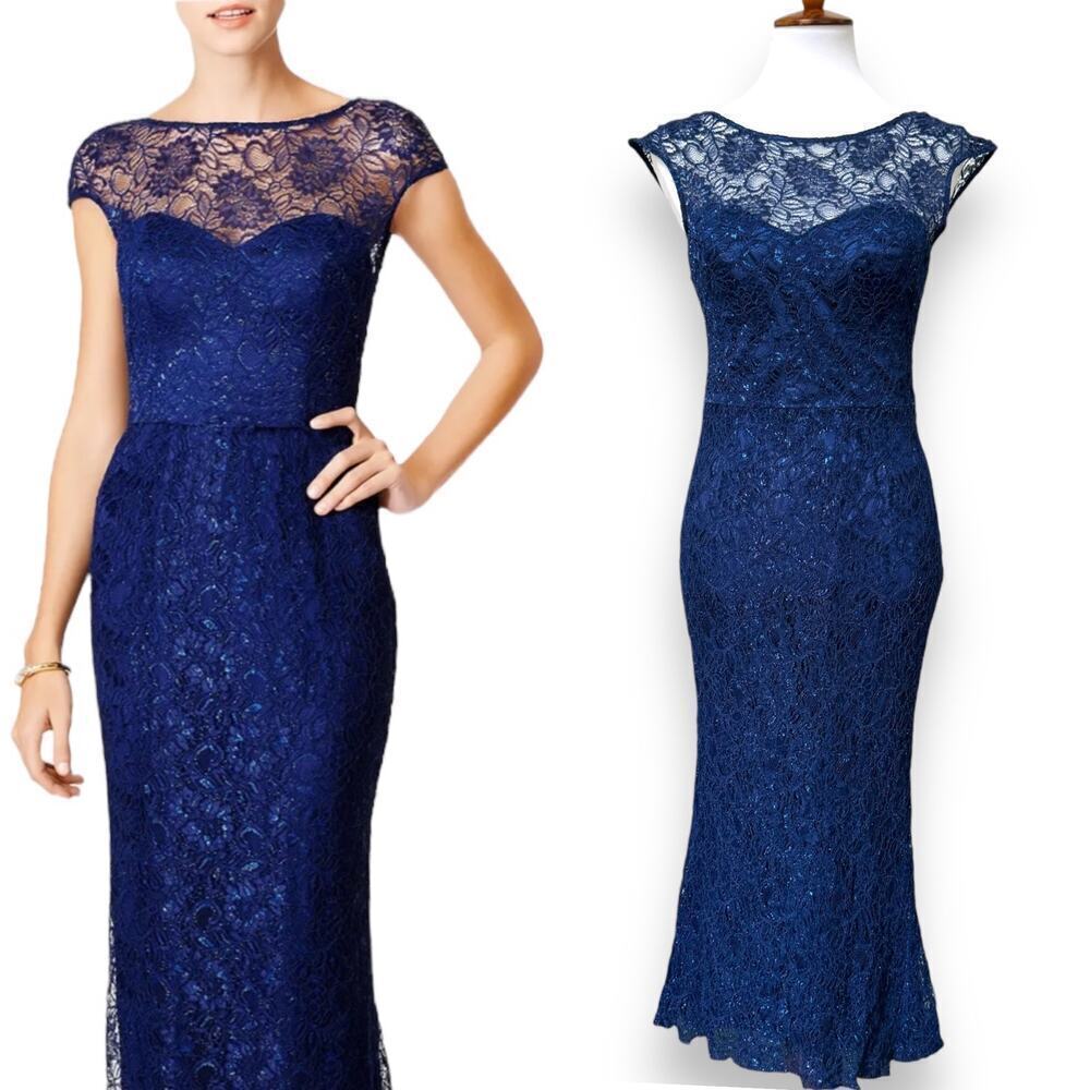 THEIA Blue Shimmering Element Midi Formal Dress Women’s Size 8